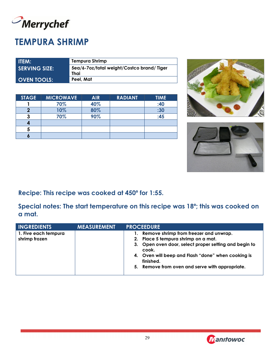 Tempura shrimp | Merrychef eikon e2 User Manual | Page 29 / 30