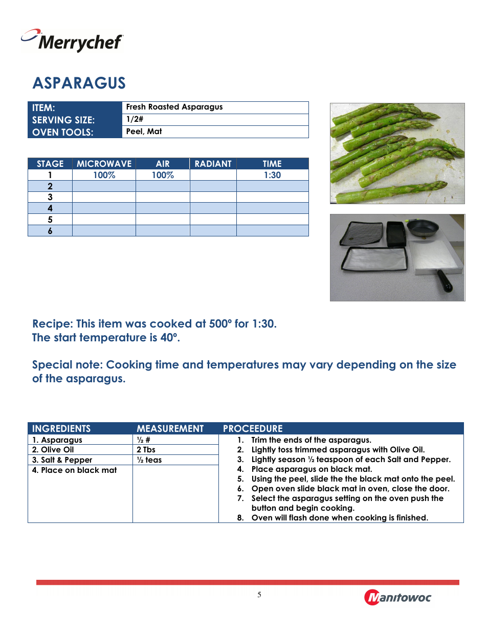 Asparagus | Merrychef eikon e2 User Manual | Page 5 / 30