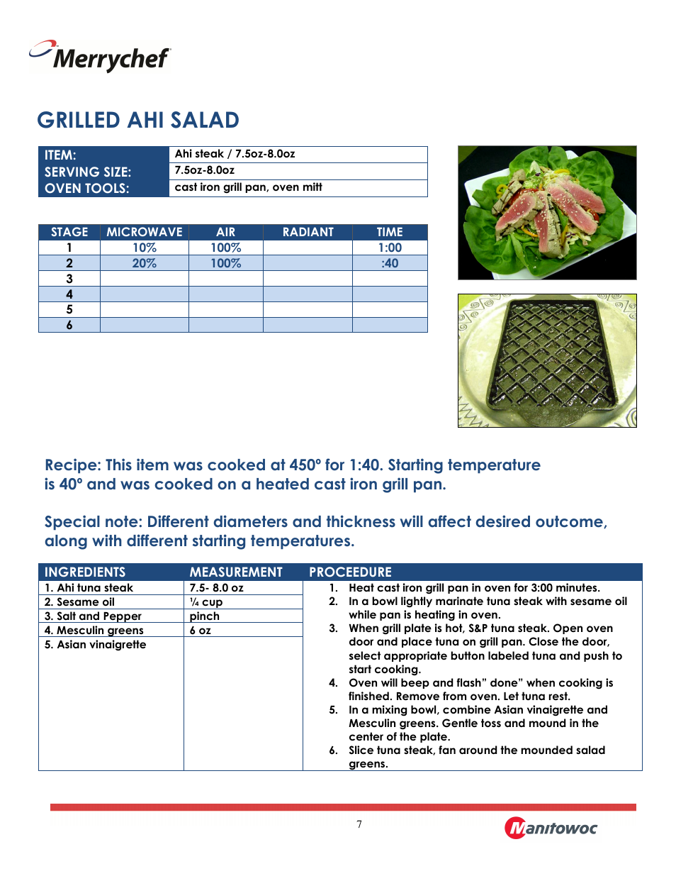 Grilled ahi salad | Merrychef eikon e2 User Manual | Page 7 / 30