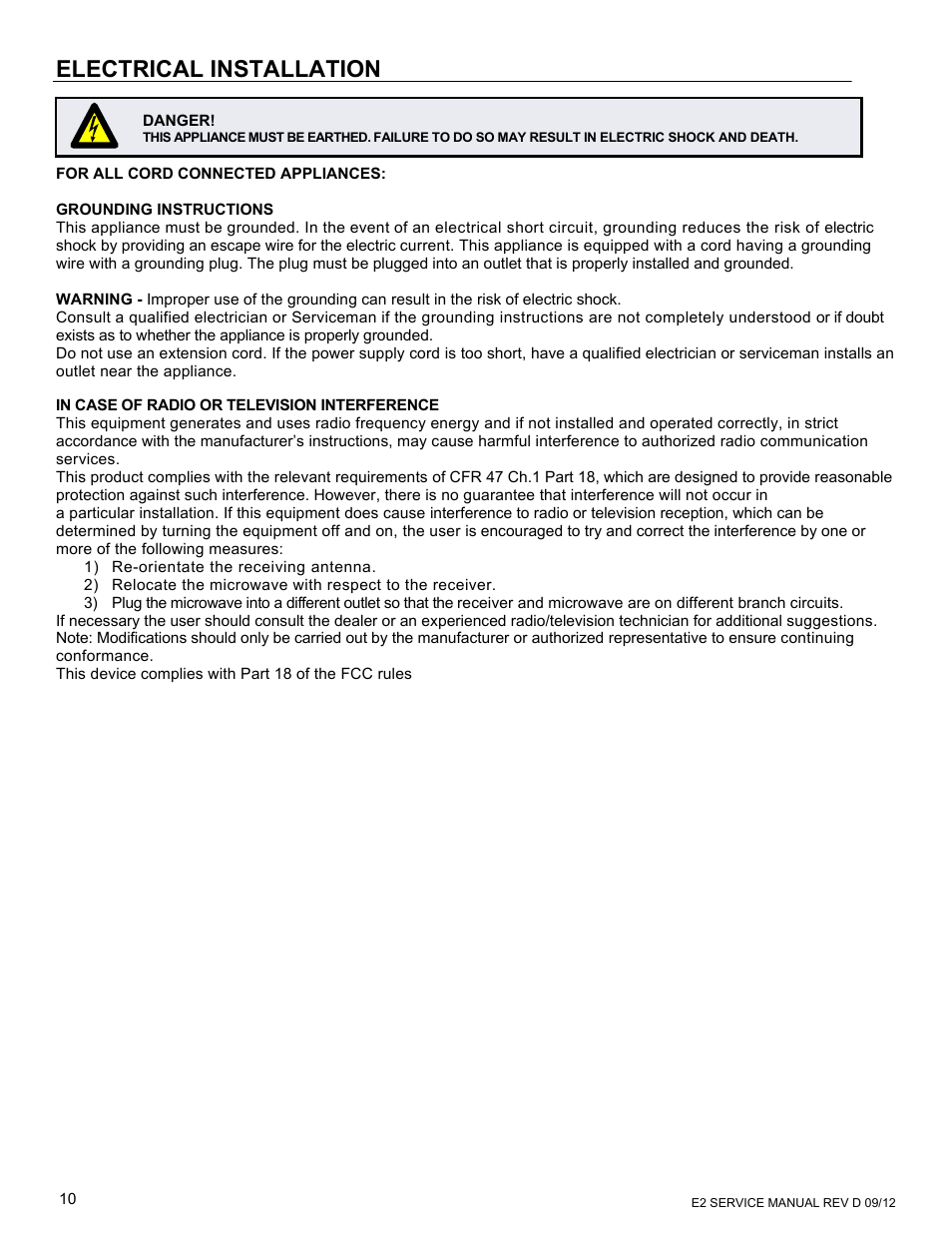 Electrical installation | Merrychef eikon e6 User Manual | Page 10 / 64