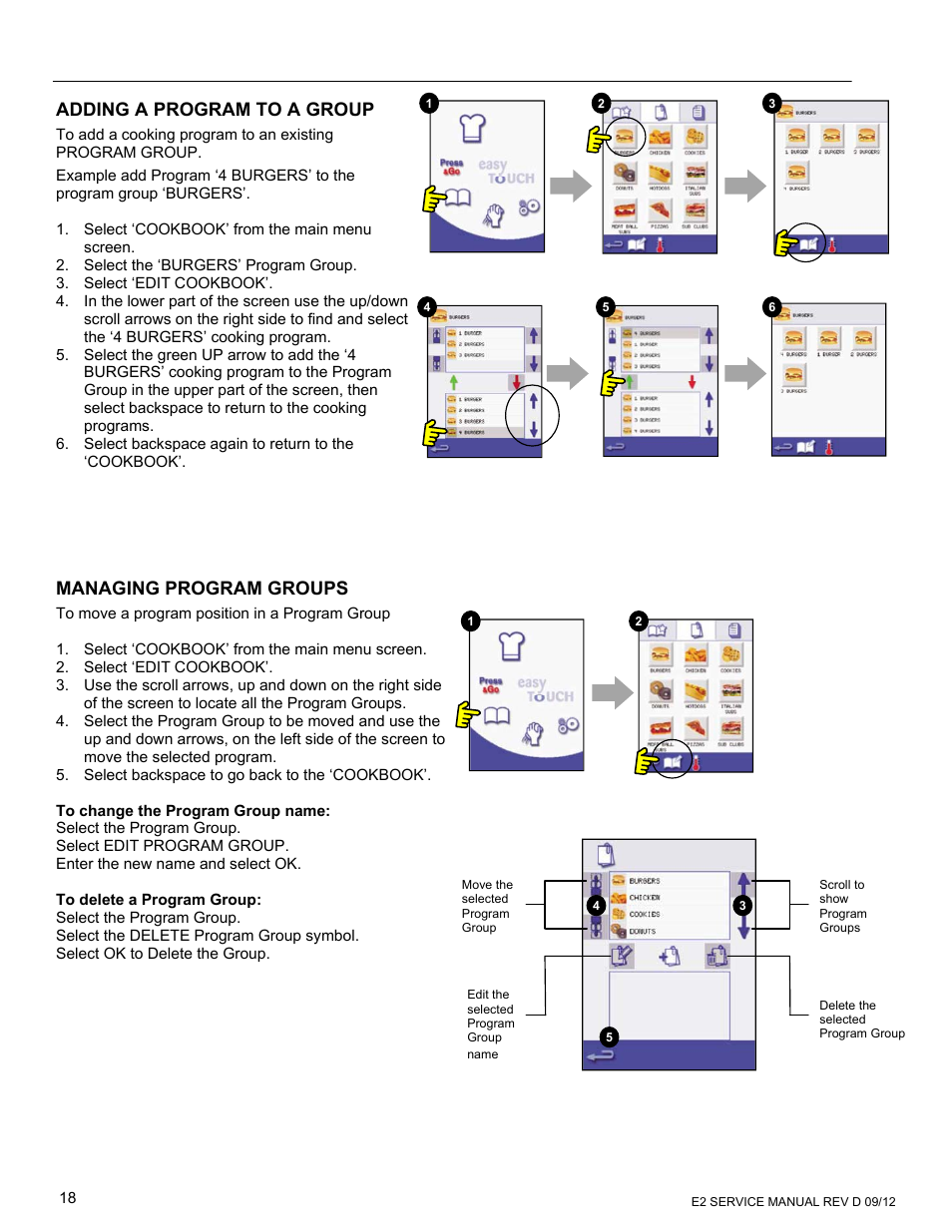 Adding a program to a group, Managing program groups | Merrychef eikon e6 User Manual | Page 18 / 64