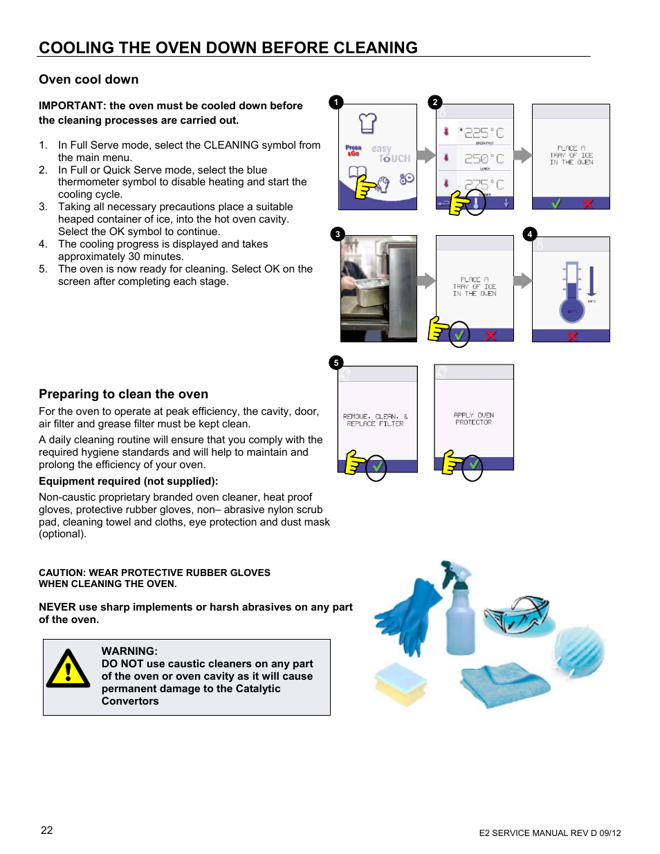 Cooling the oven down before cleaning, Oven cool down, Preparing to clean the oven | Merrychef eikon e6 User Manual | Page 22 / 64