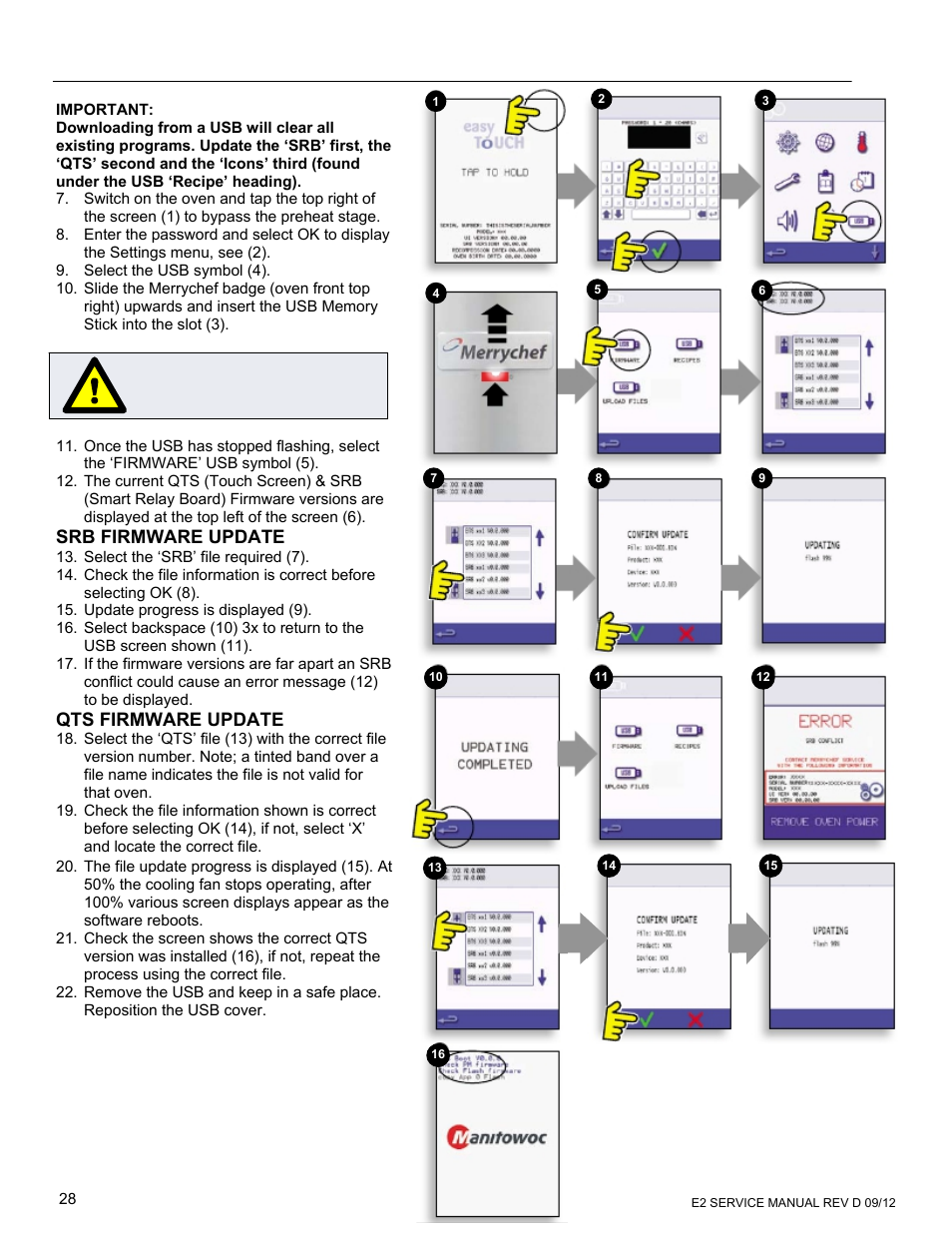 Srb firmware update, Qts firmware update | Merrychef eikon e6 User Manual | Page 28 / 64