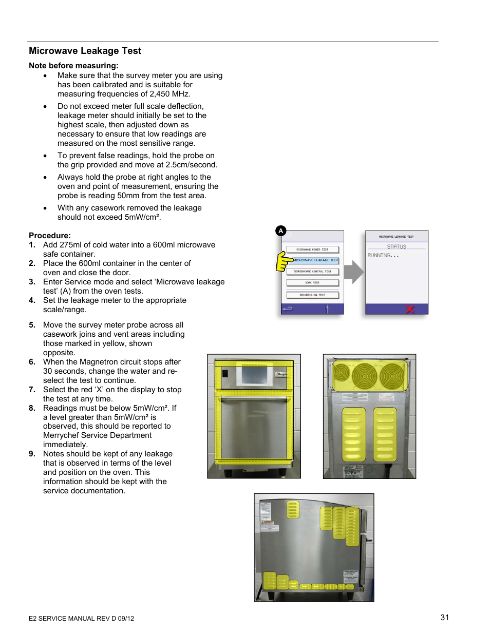 Microwave leakage test | Merrychef eikon e6 User Manual | Page 31 / 64