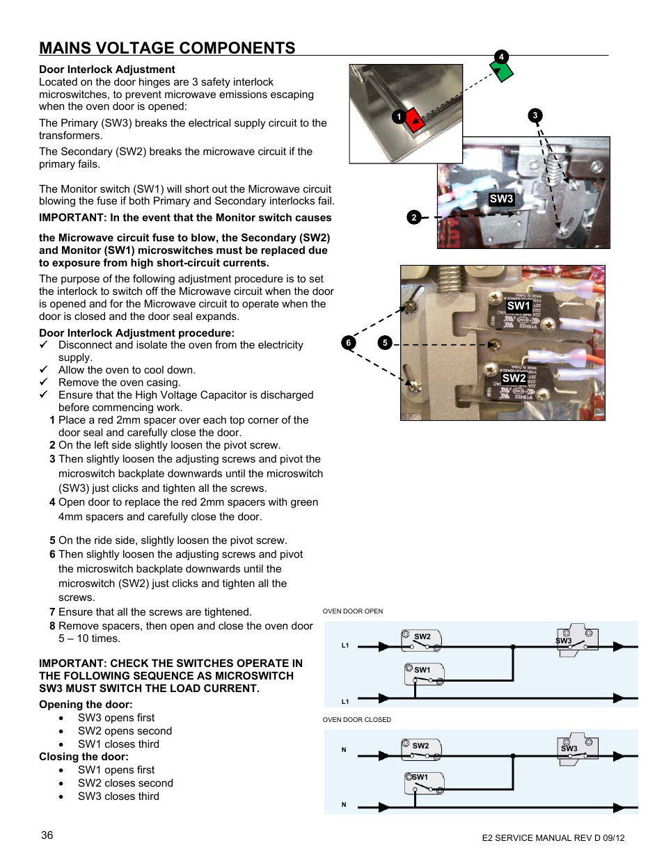 Mains voltage components | Merrychef eikon e6 User Manual | Page 36 / 64