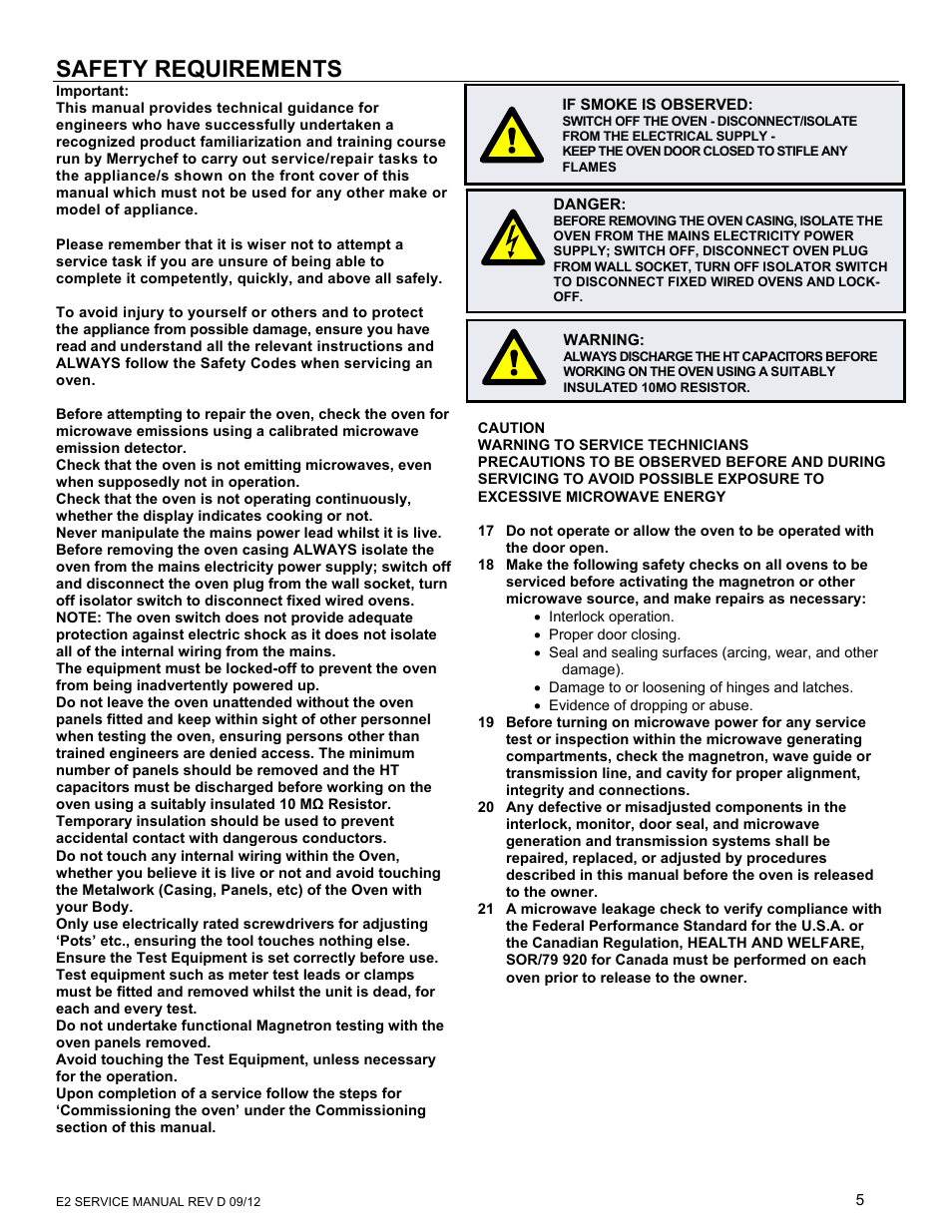 Safety requirements | Merrychef eikon e6 User Manual | Page 5 / 64