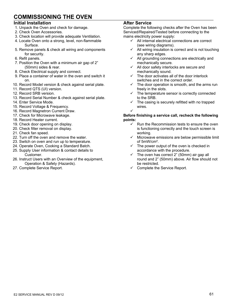 Commissioning the oven | Merrychef eikon e6 User Manual | Page 61 / 64