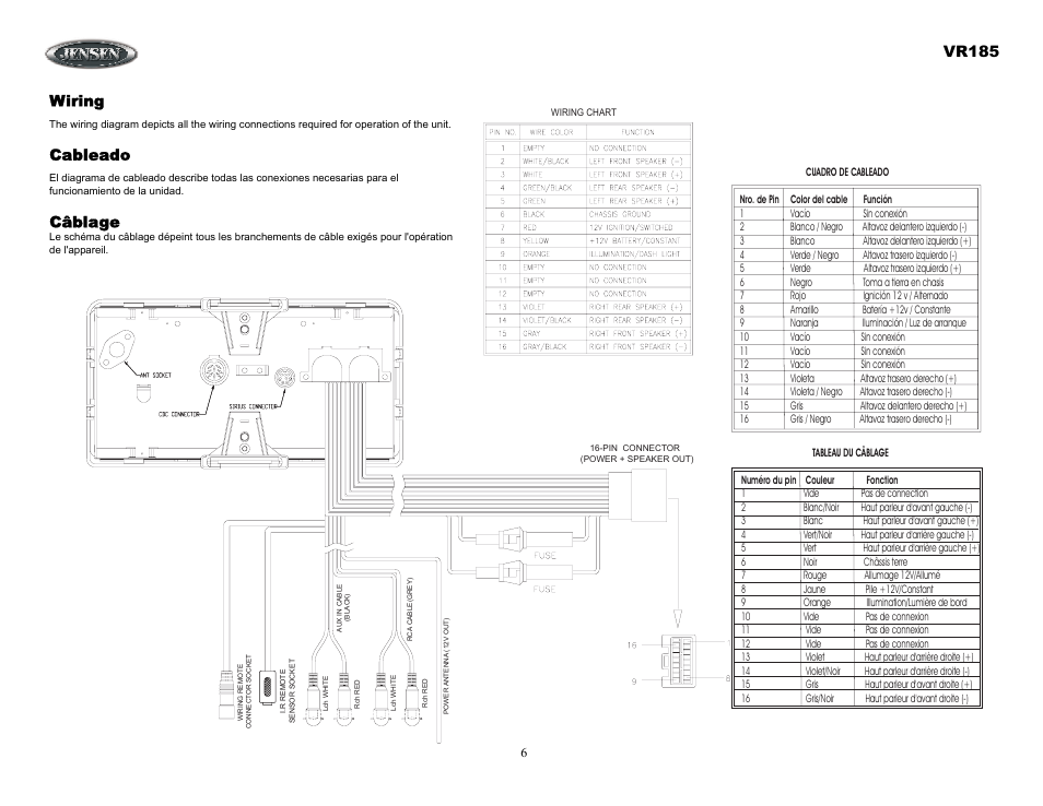 Wiring, Cableado, Câblage | Vr185 | ASA Electronics VR185 User Manual | Page 6 / 21