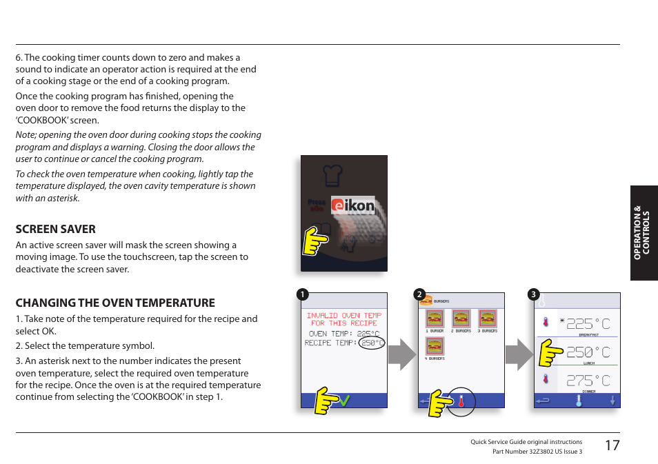 Screen saver, Changing the oven temperature | Merrychef eikon e5 User Manual | Page 17 / 97