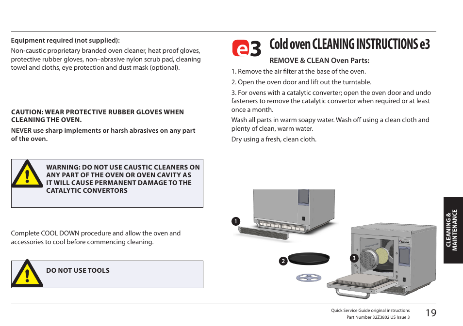 Cold oven cleaning instructions e3 | Merrychef eikon e5 User Manual | Page 19 / 97