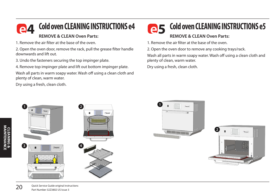 Cold oven cleaning instructions e4, Cold oven cleaning instructions e5 | Merrychef eikon e5 User Manual | Page 20 / 97