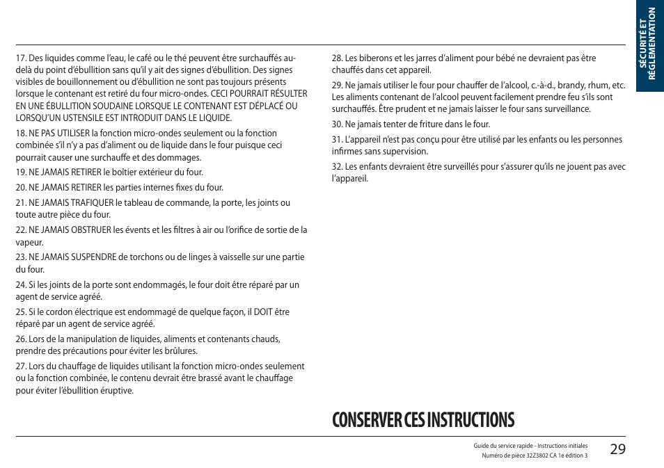 Conserver ces instructions | Merrychef eikon e5 User Manual | Page 29 / 97