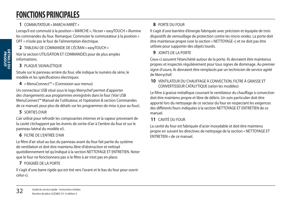 Fonctions principales, Détails du produit | Merrychef eikon e5 User Manual | Page 32 / 97