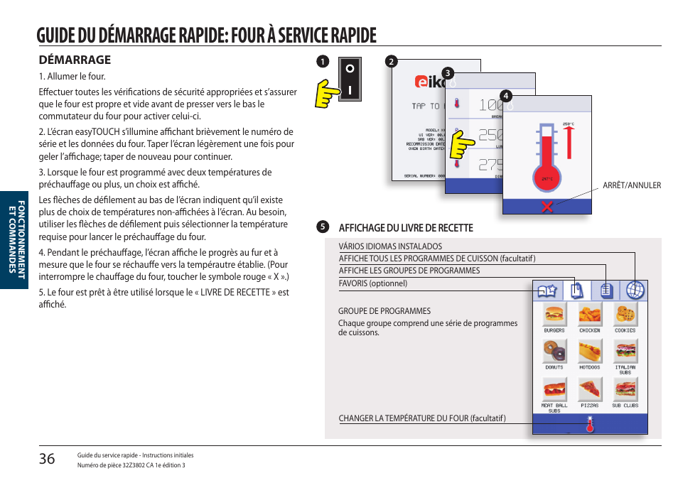 Fonctionnement et commandes, Guide du démarrage rapide: four à service rapide, Démarrage | Merrychef eikon e5 User Manual | Page 36 / 97