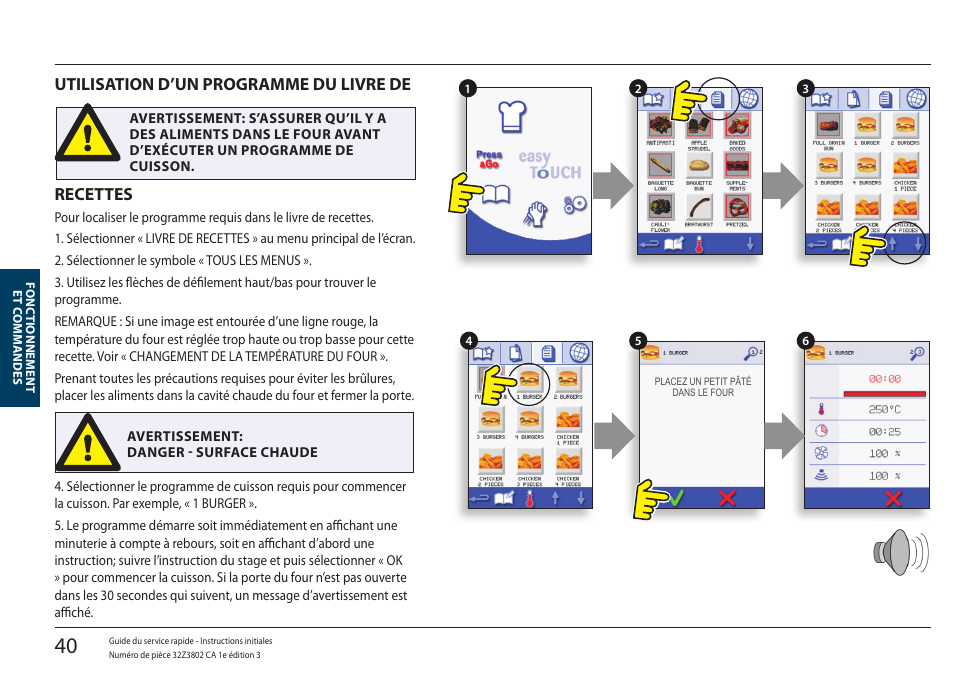 Utilisation d’un programme du livre de recettes, Recettes, Utilisation d’un programme du livre de | Merrychef eikon e5 User Manual | Page 40 / 97