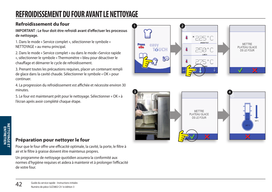 Nettoyage et entretien, Refroidissement du four avant le nettoyage, Refroidissement du four | Préparation pour nettoyer le four | Merrychef eikon e5 User Manual | Page 42 / 97