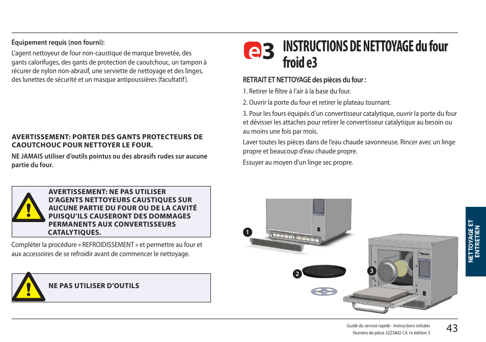 Instructions de nettoyage du four froid e3 | Merrychef eikon e5 User Manual | Page 43 / 97