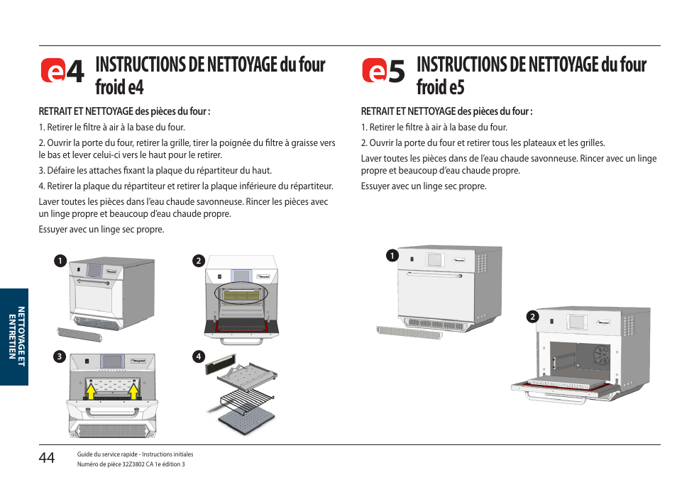 Instructions de nettoyage du four froid e4, Instructions de nettoyage du four froid e5 | Merrychef eikon e5 User Manual | Page 44 / 97