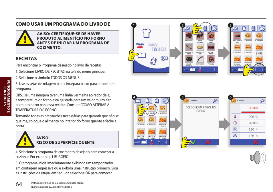Como usar um programa do livro de receitas, Receitas, Como usar um programa do livro de | Merrychef eikon e5 User Manual | Page 64 / 97