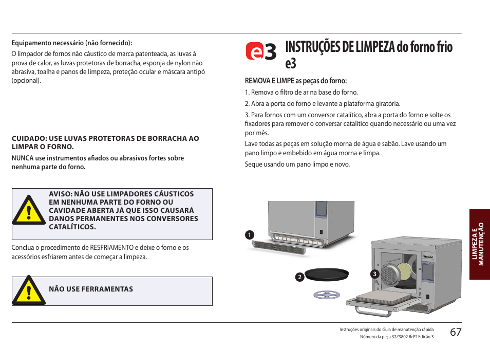 Instruções de limpeza do forno frio e3 | Merrychef eikon e5 User Manual | Page 67 / 97