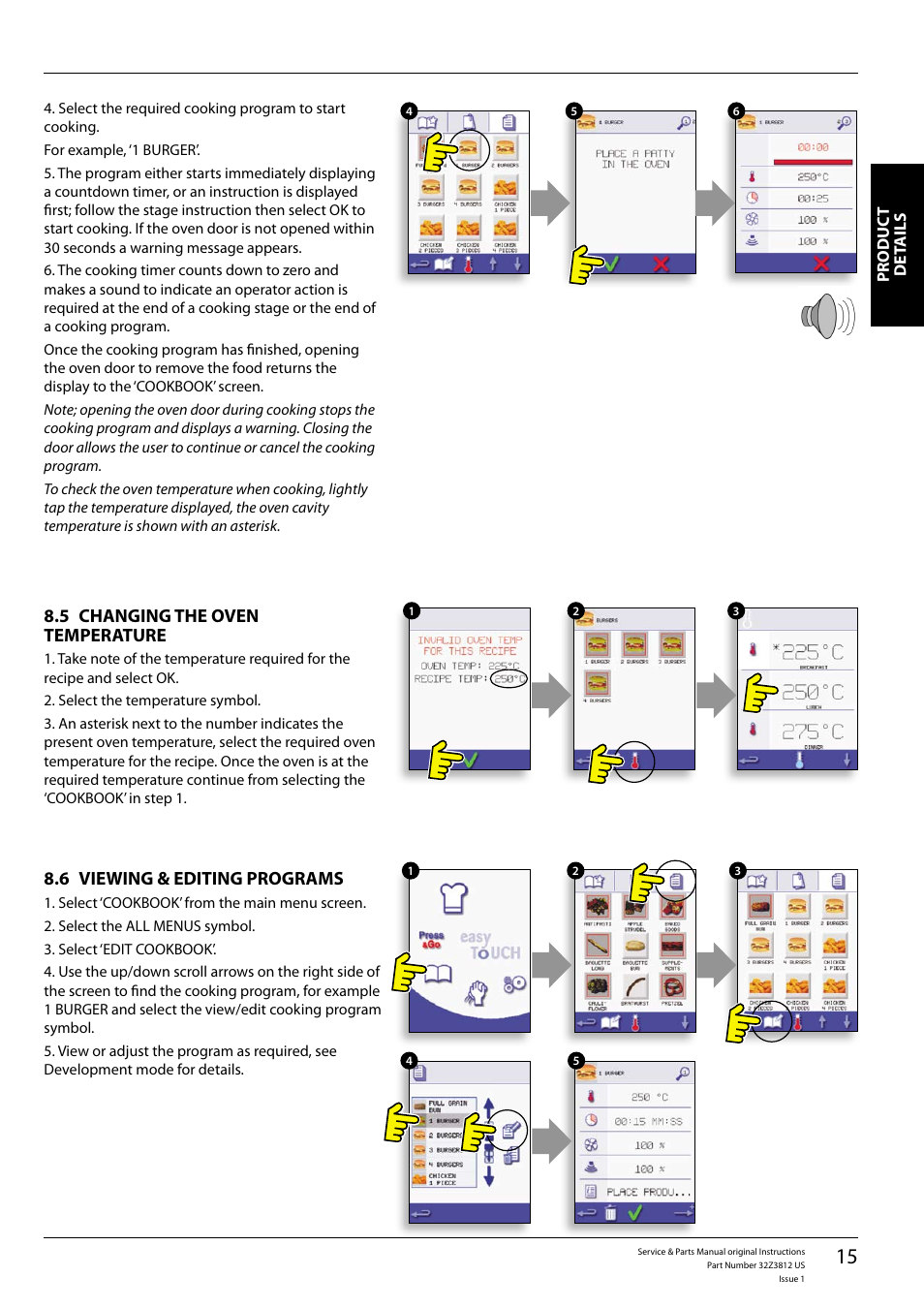 Changing the oven 8.5 temperature, Viewing & editing programs 8.6 | Merrychef eikon e3 User Manual | Page 15 / 60