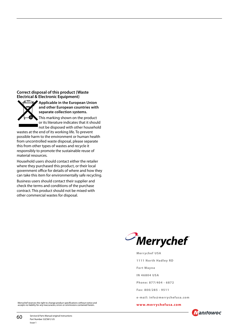 Merrychef eikon e3 User Manual | Page 60 / 60