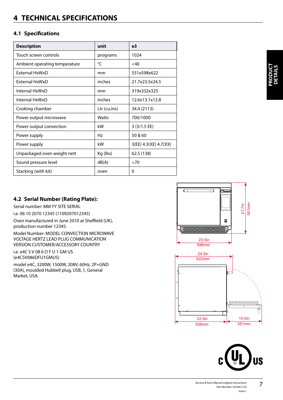 Technical specifications 4 | Merrychef eikon e3 User Manual | Page 7 / 60