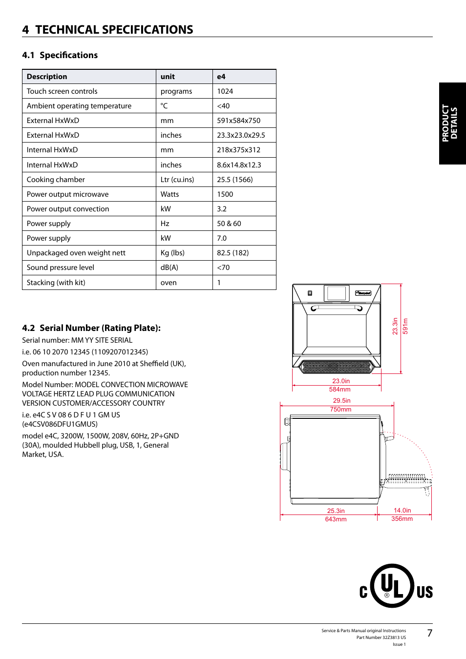 Technical specifications 4 | Merrychef eikon e4 User Manual | Page 7 / 58