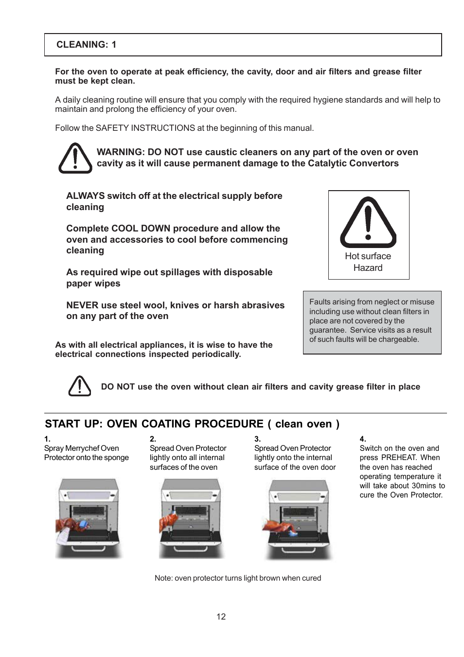 Start up: oven coating procedure ( clean oven ) | Merrychef 402s User Manual | Page 12 / 16