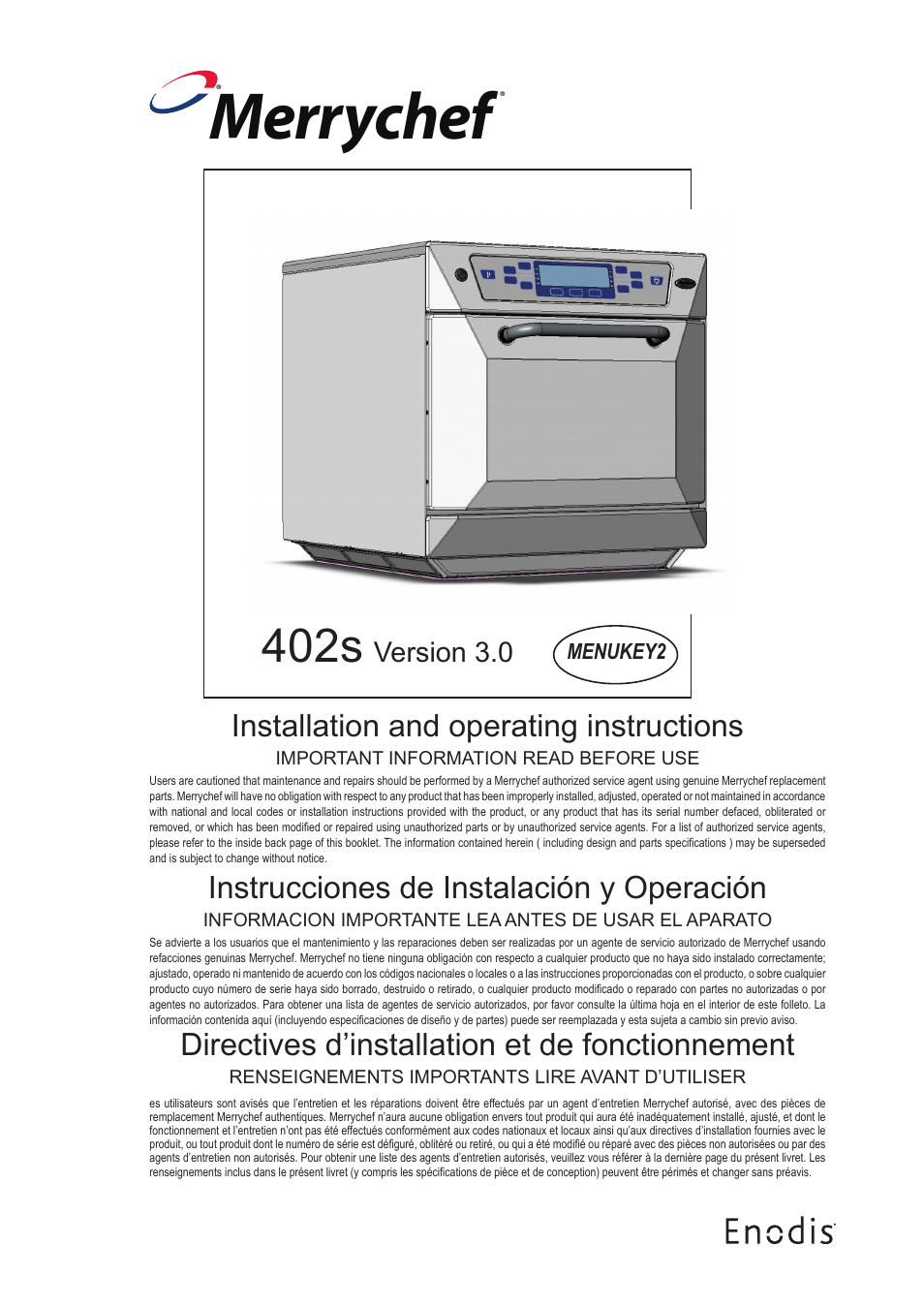 Merrychef 402s User Manual | 66 pages