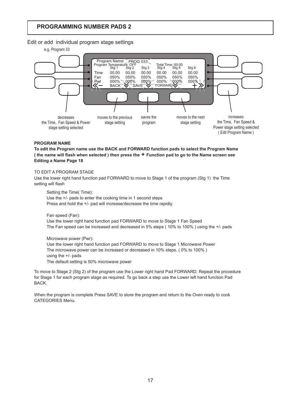 Programming number pads 2, Edit or add individual program stage settings | Merrychef 402s User Manual | Page 17 / 66