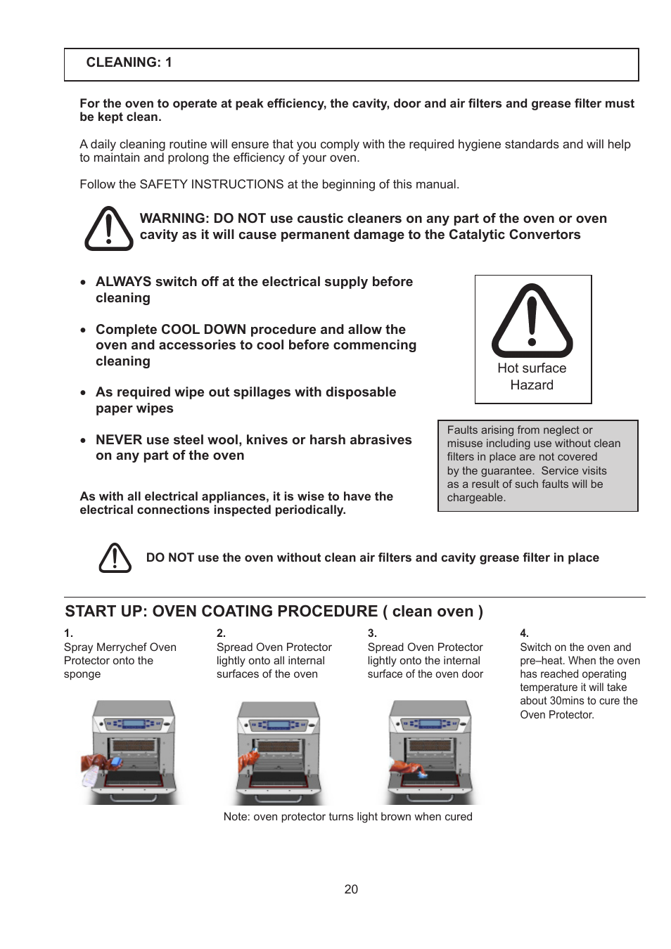 Start up: oven coating procedure ( clean oven ) | Merrychef 402s User Manual | Page 20 / 66