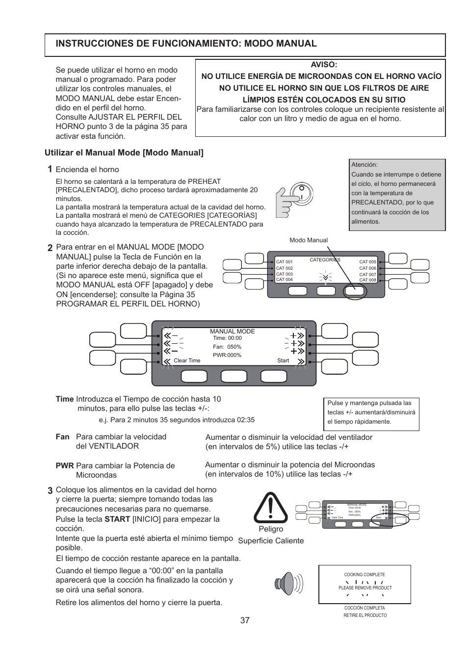 Instrucciones de funcionamiento: modo manual | Merrychef 402s User Manual | Page 37 / 66