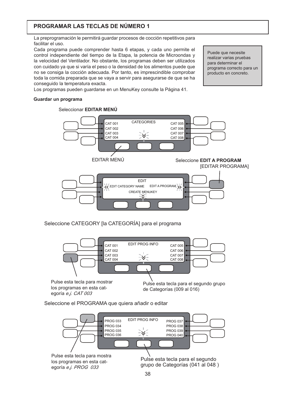 Programar las teclas de número 1 | Merrychef 402s User Manual | Page 38 / 66