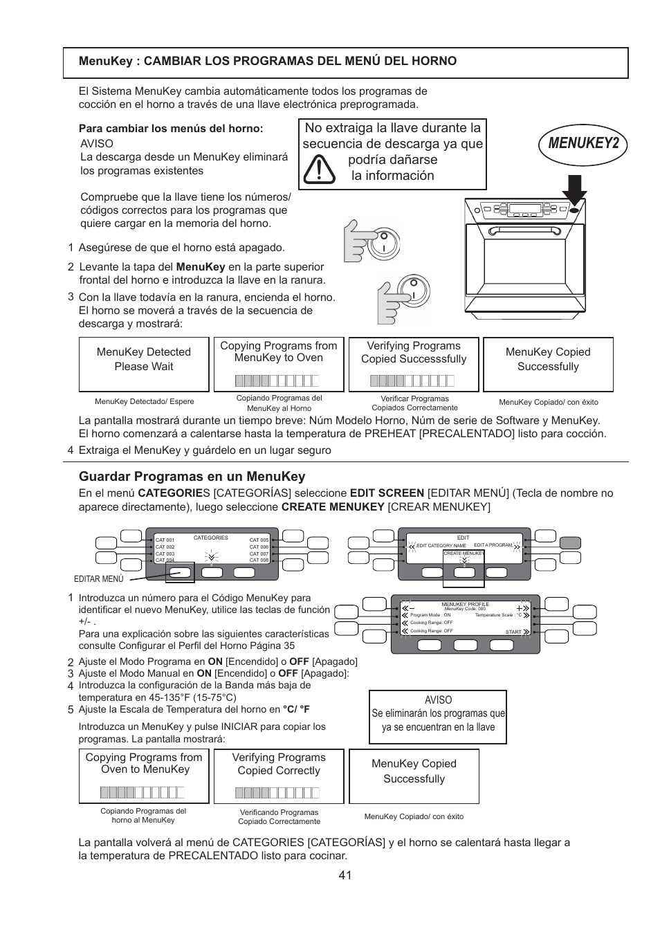 Menukey2, Guardar programas en un menukey | Merrychef 402s User Manual | Page 41 / 66