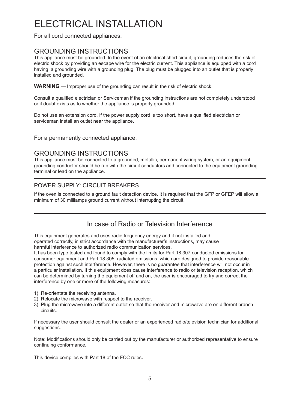 Electrical installation, Grounding instructions | Merrychef 402s User Manual | Page 5 / 66