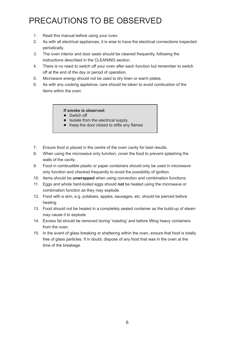 Precautions to be observed | Merrychef 402s User Manual | Page 6 / 66
