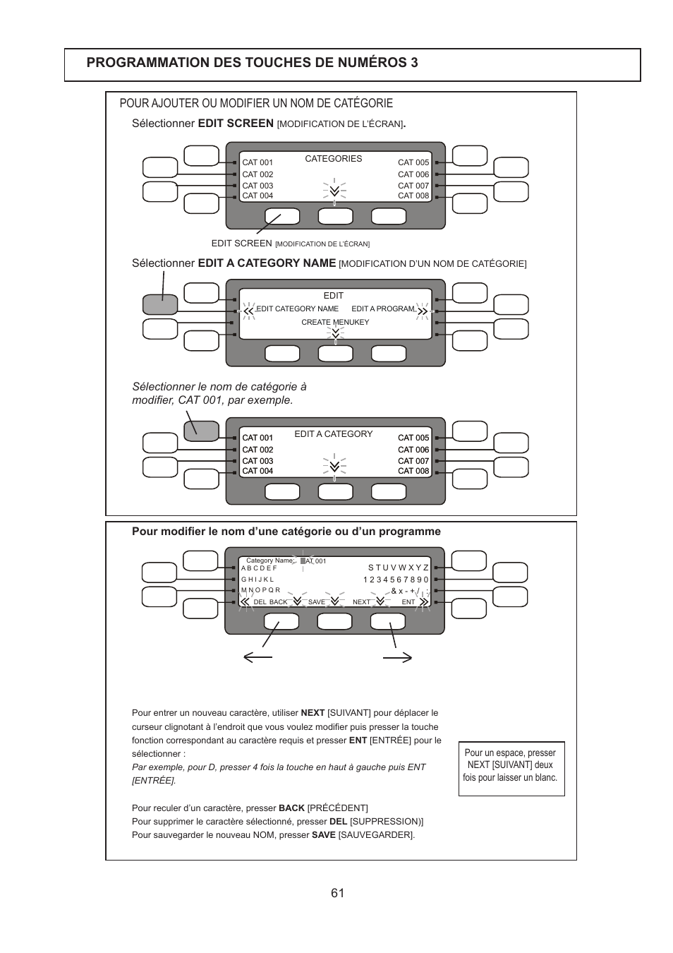Programmation des touches de numéros 3, Pour ajouter ou modifier un nom de catégorie, Sélectionner edit a category name | Sélectionner edit screen | Merrychef 402s User Manual | Page 61 / 66
