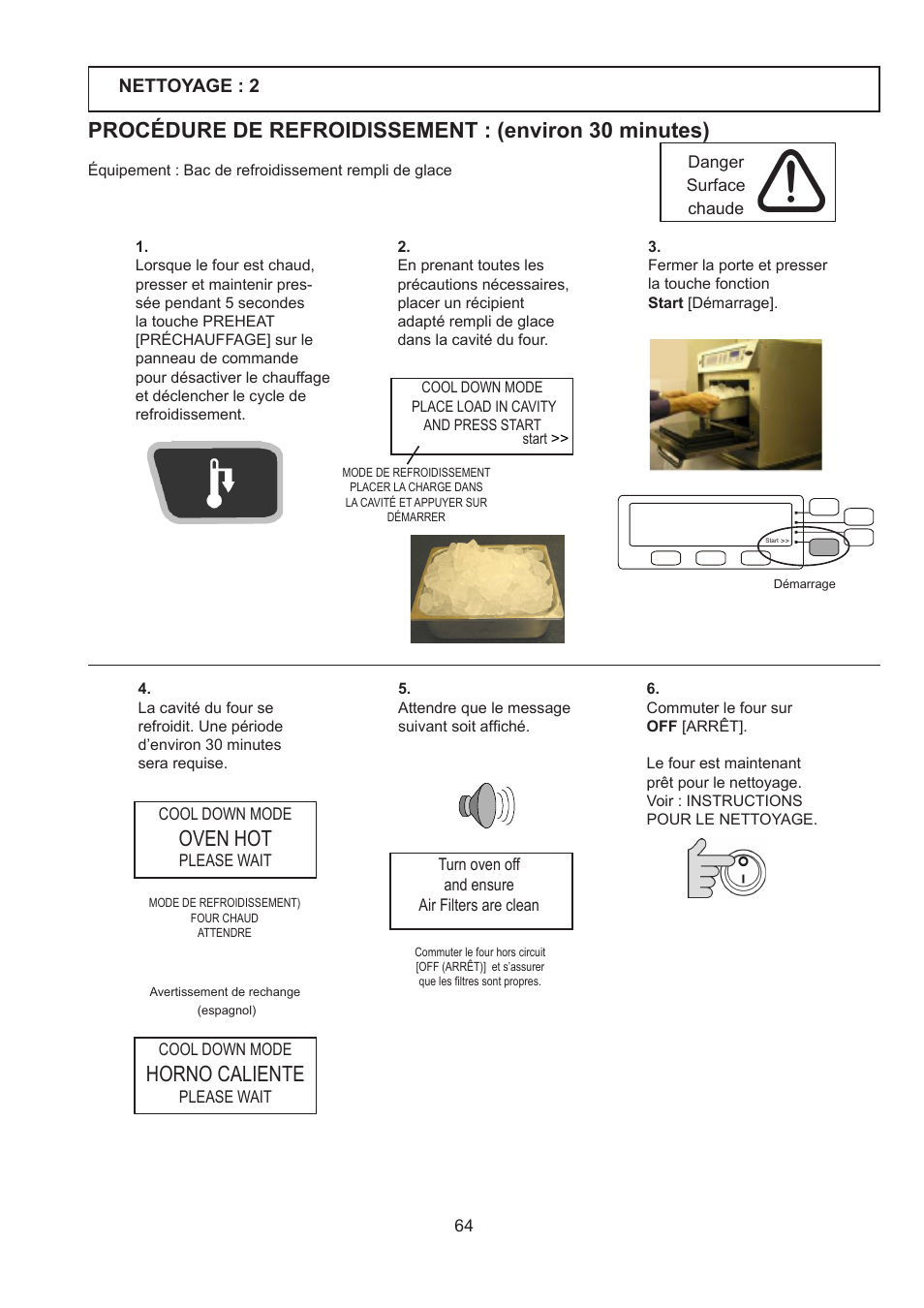 Oven hot, Horno caliente, Nettoyage : 2 | Merrychef 402s User Manual | Page 64 / 66