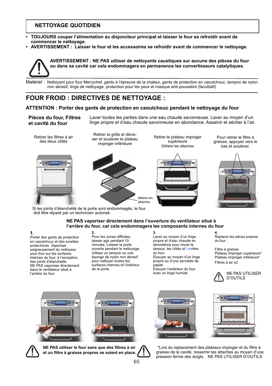 Four froid : directives de nettoyage, Nettoyage quotidien | Merrychef 402s User Manual | Page 65 / 66