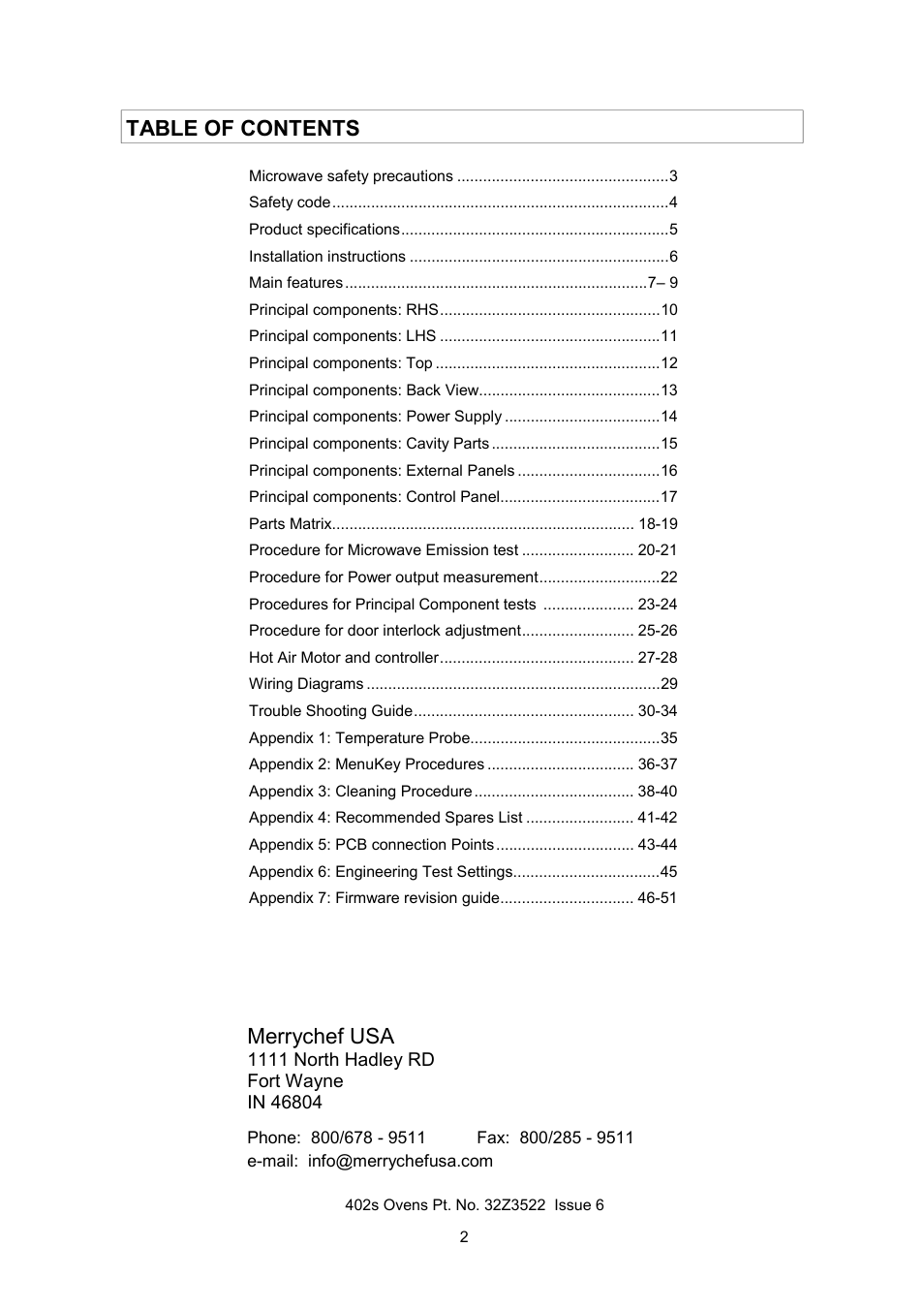 Merrychef 402s User Manual | Page 2 / 51