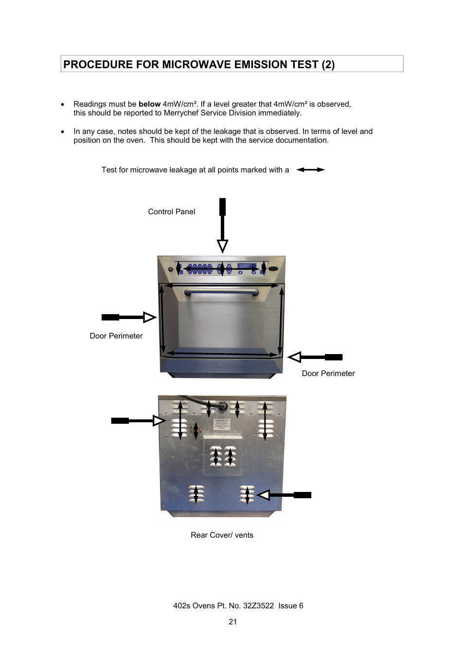 Procedure for microwave emission test (2) | Merrychef 402s User Manual | Page 21 / 51