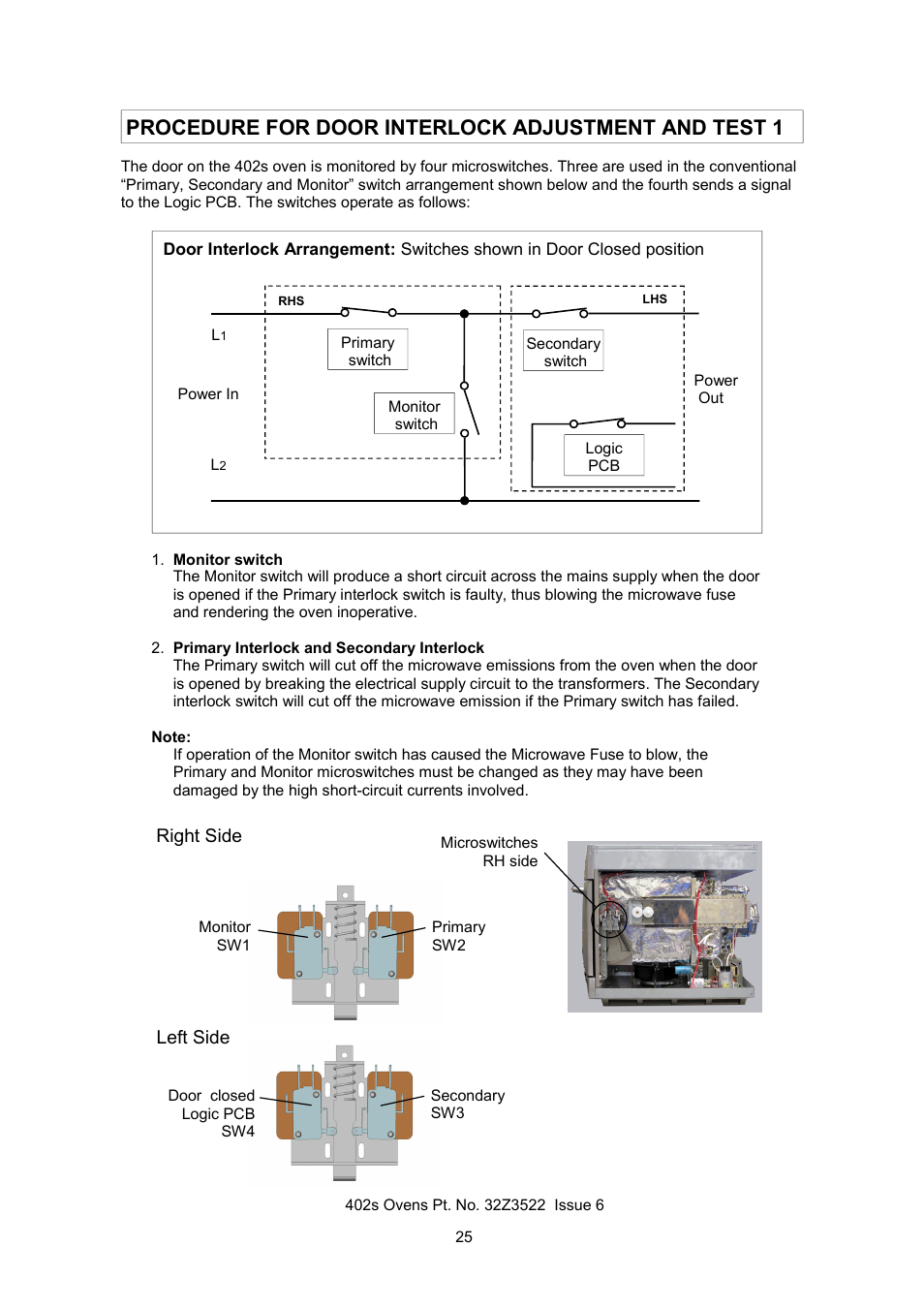 Procedure for door interlock adjustment and test 1 | Merrychef 402s User Manual | Page 25 / 51