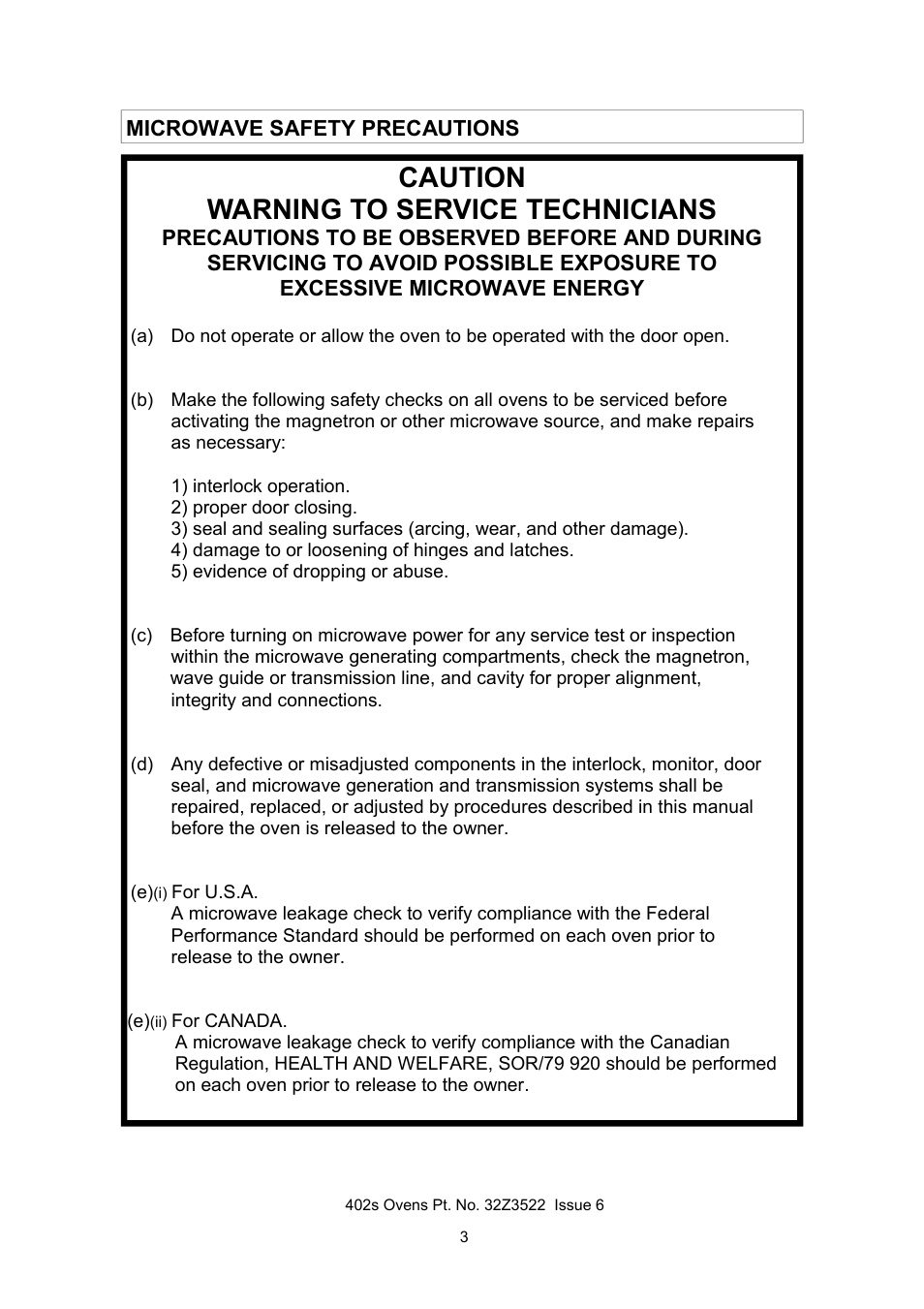 Caution warning to service technicians | Merrychef 402s User Manual | Page 3 / 51