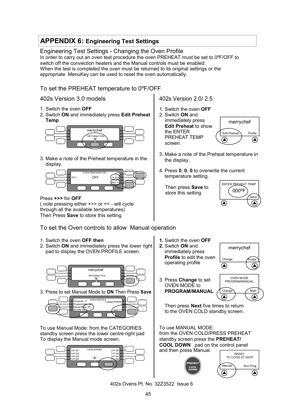 Appendix 6, Engineering test settings | Merrychef 402s User Manual | Page 45 / 51