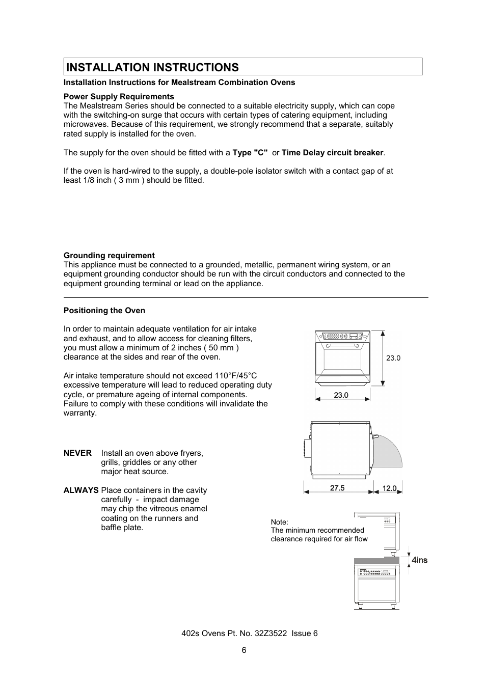 Installation instructions | Merrychef 402s User Manual | Page 6 / 51