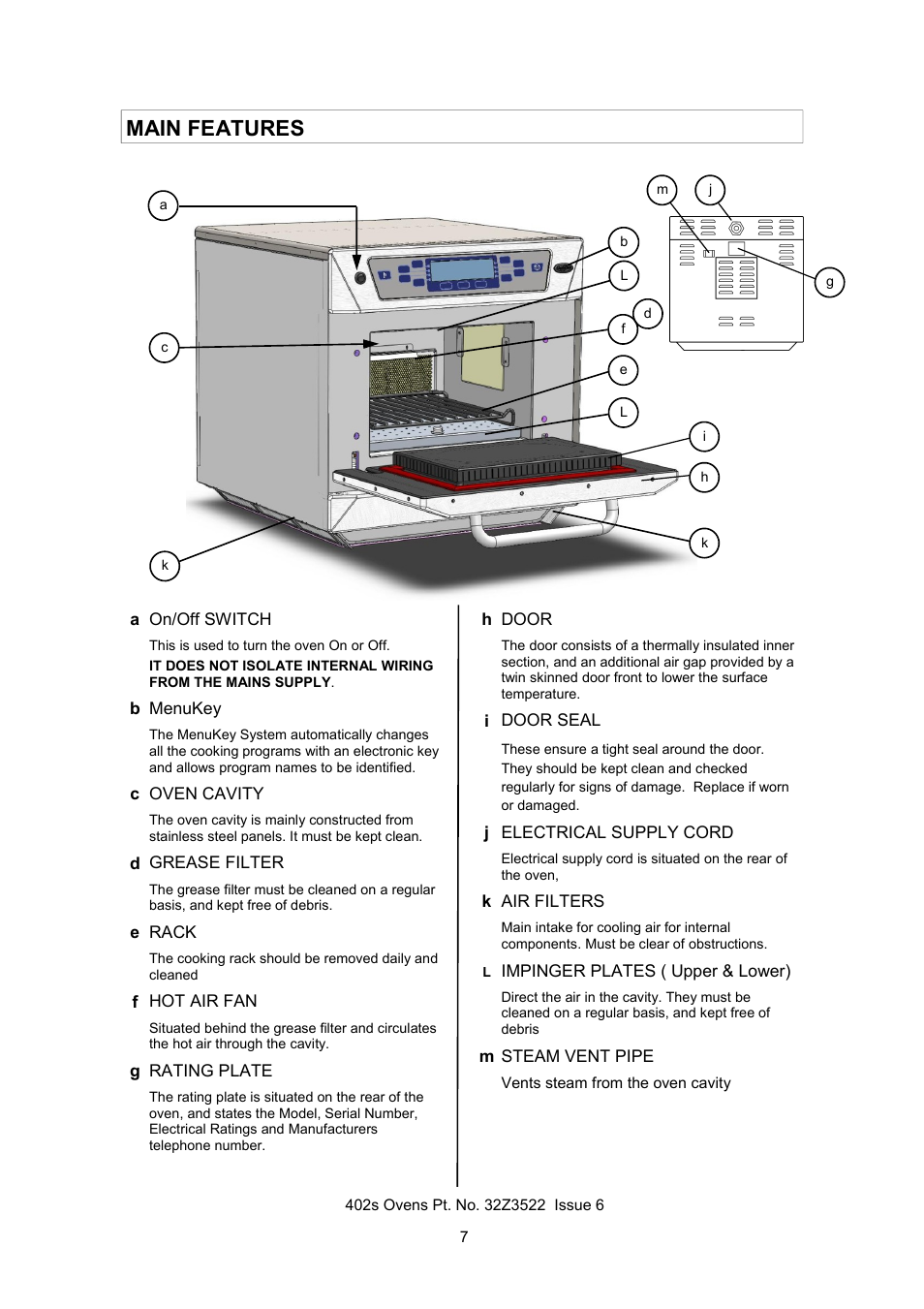 Main features | Merrychef 402s User Manual | Page 7 / 51
