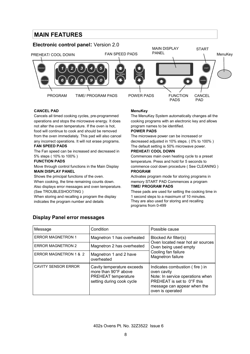 Main features | Merrychef 402s User Manual | Page 8 / 51