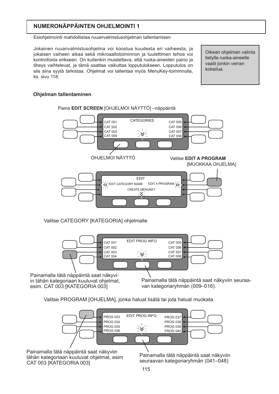 Numeronäppäinten ohjelmointi 1 | Merrychef 402s User Manual | Page 115 / 142