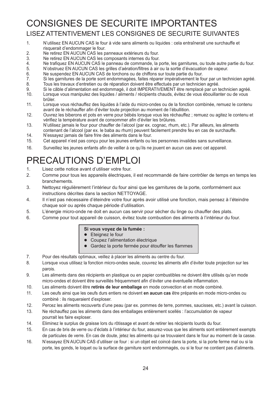 Precautions d’emploi, Consignes de securite importantes | Merrychef 402s User Manual | Page 24 / 142